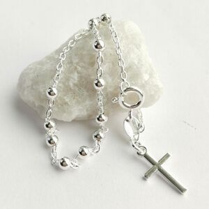 Nwt Sterling Silver decade rosary prayer bracelet Cross charm
